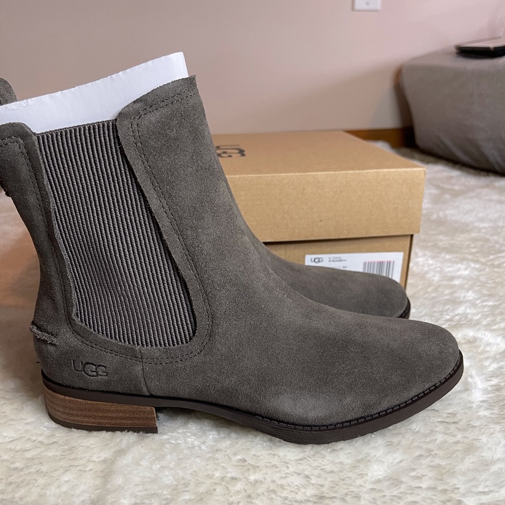 Gray boots.
